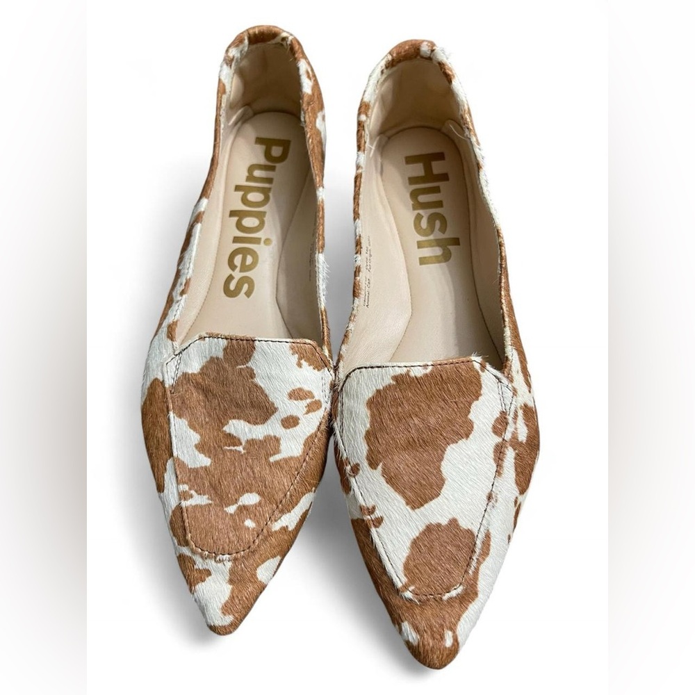 Hush Puppies Women's Brown & White Cowhide Pointed-Toe Loafers worn once 8.5